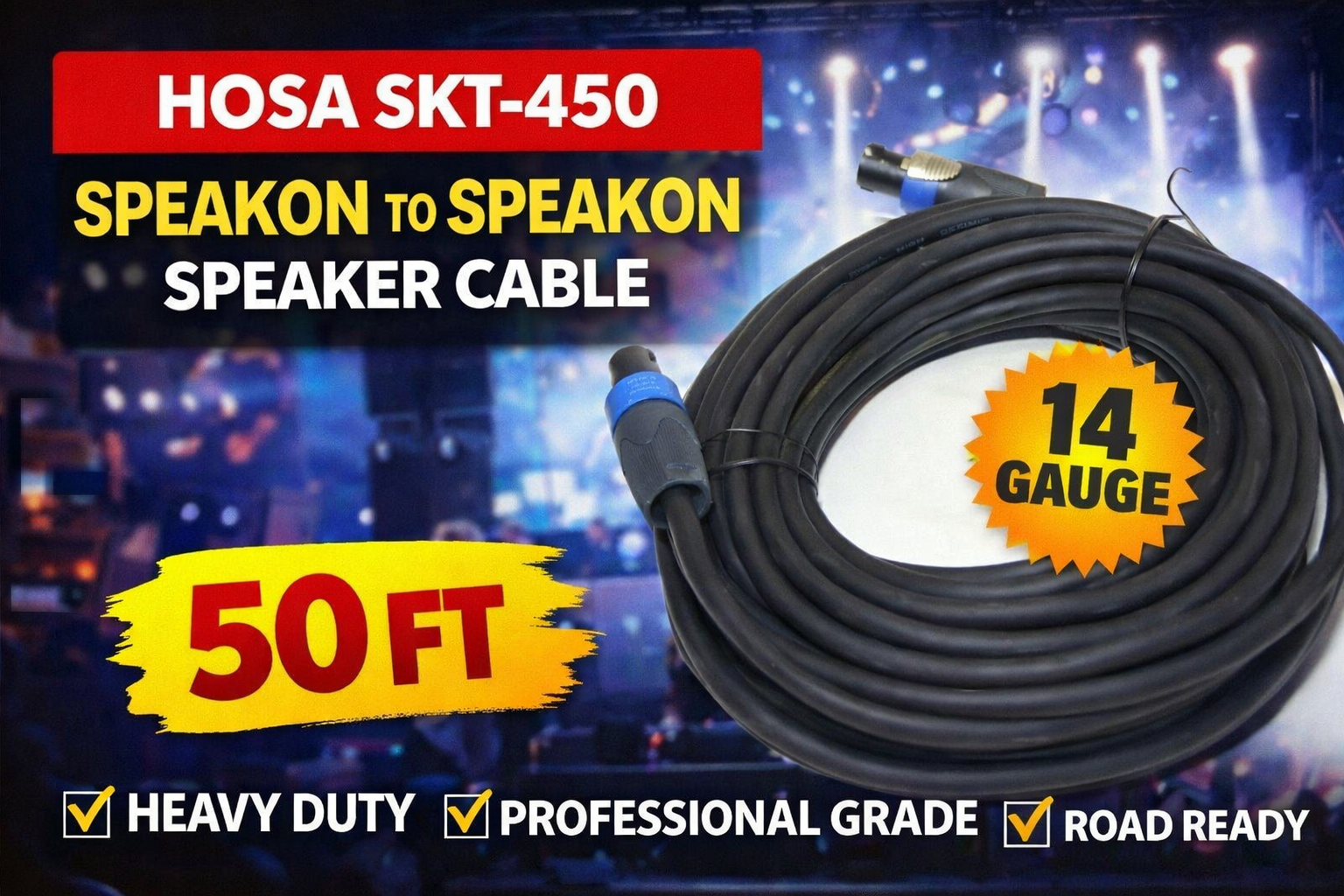 Hosa - SKT-450 - Speakon to Speakon Speaker Cable 14 Gauge - 50 ft.